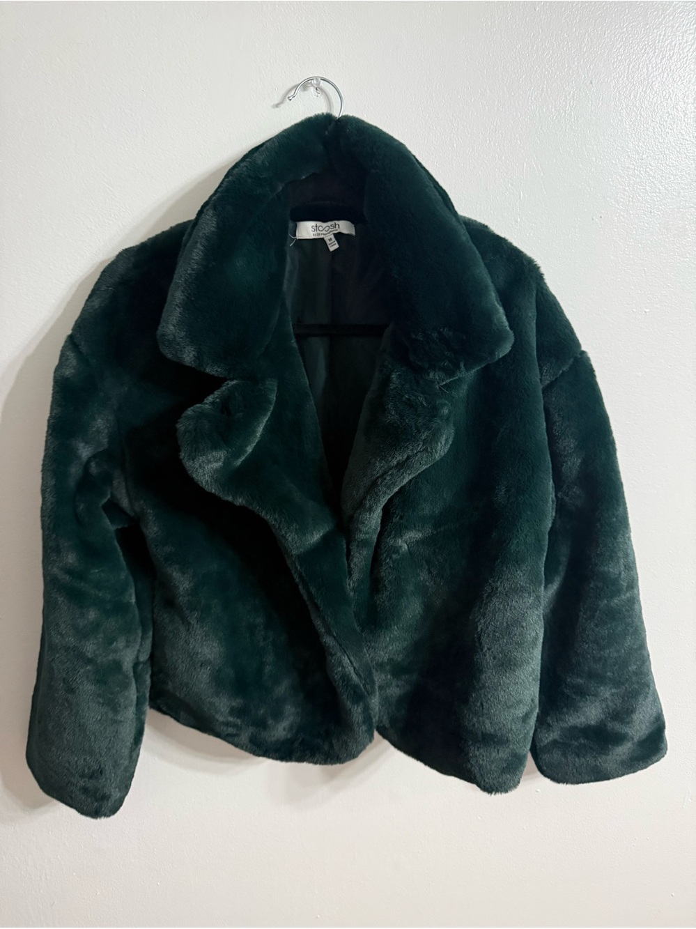 Stoosh Faux Fur Dark Green  Glamorous  Teddy Jacket SZ M